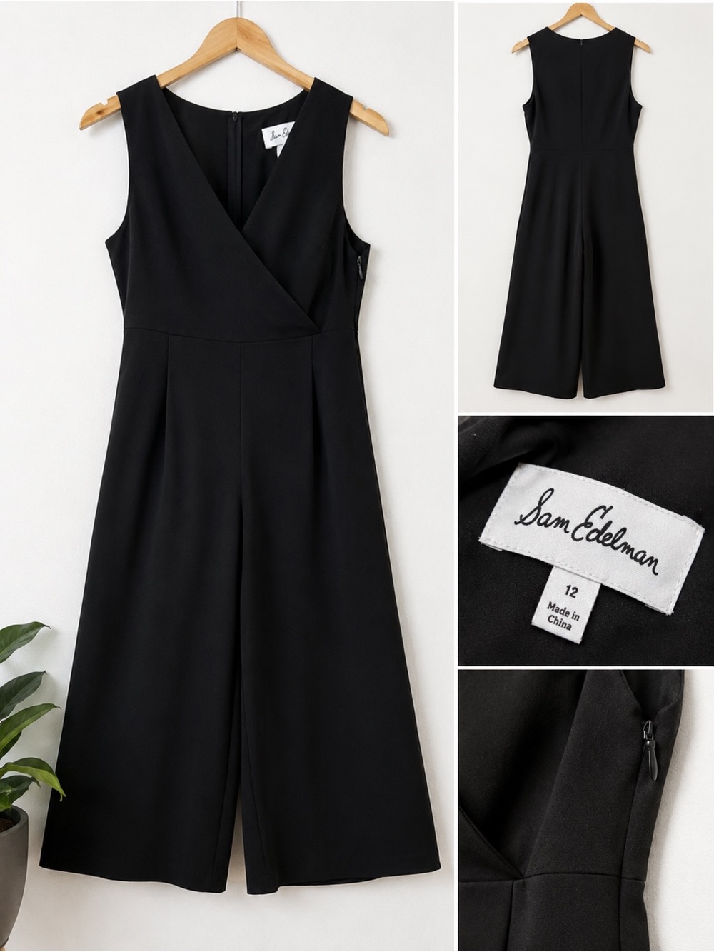 Sam Edelman Black Sleeveless V-Neck Wide-Leg Jumpsuit